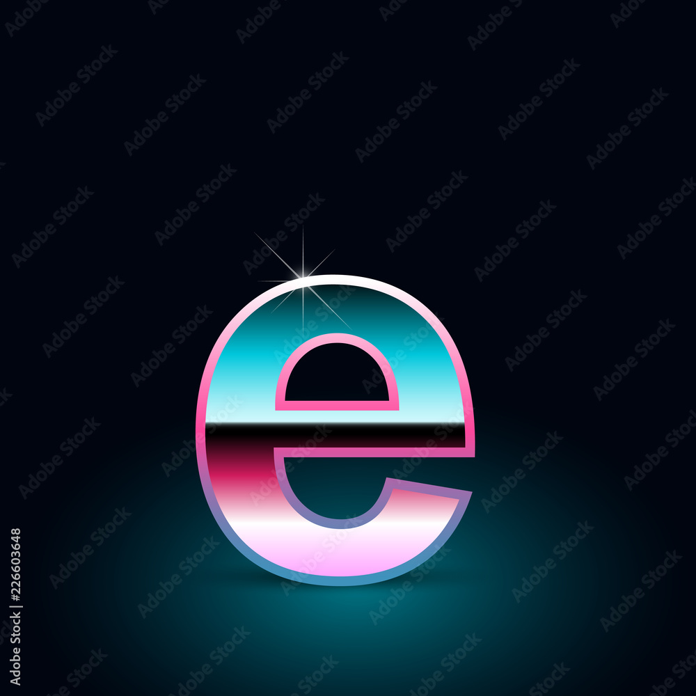 Retro letter E lowercase. 80s vector font isolated on black background Retro letter E lowercase. 80s vector font isolated on black background
