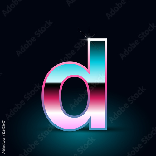 Retro letter D lowercase. 80s vector font isolated on black background