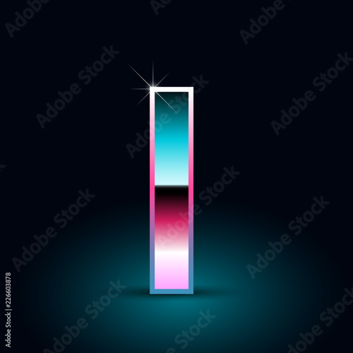 Retro letter L lowercase. 80s vector font isolated on black background