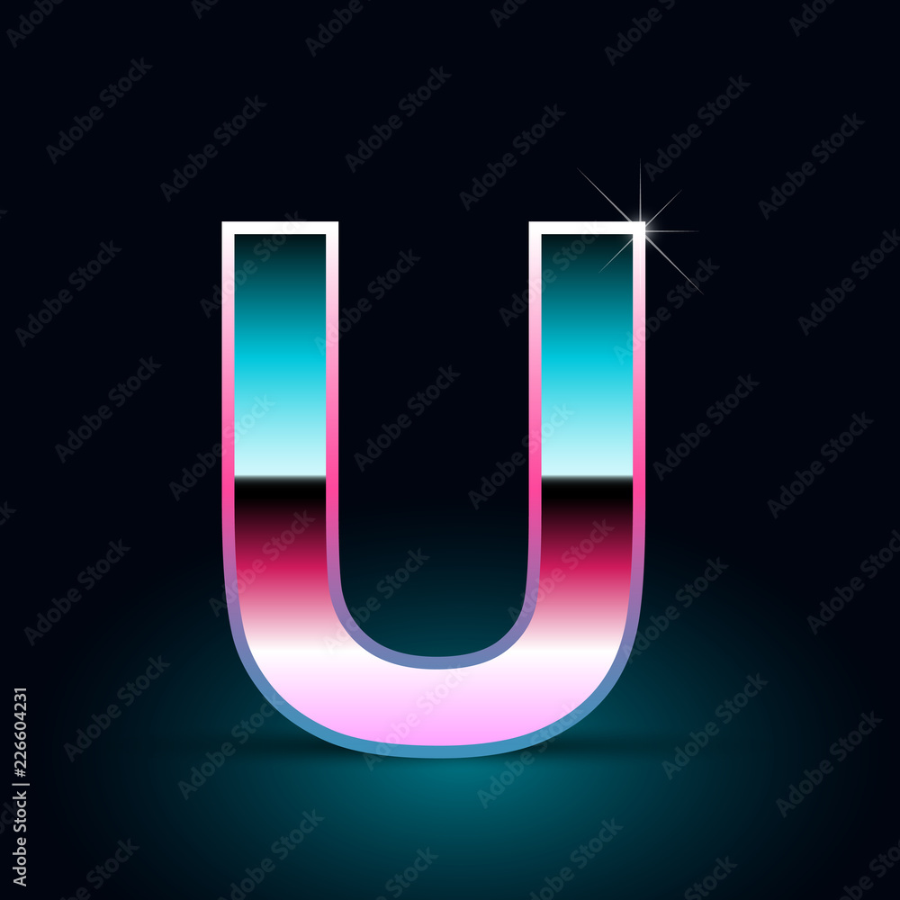 Retro letter U uppercase. 80s vector font isolated on black background Retro letter U uppercase. 80s vector font isolated on black background