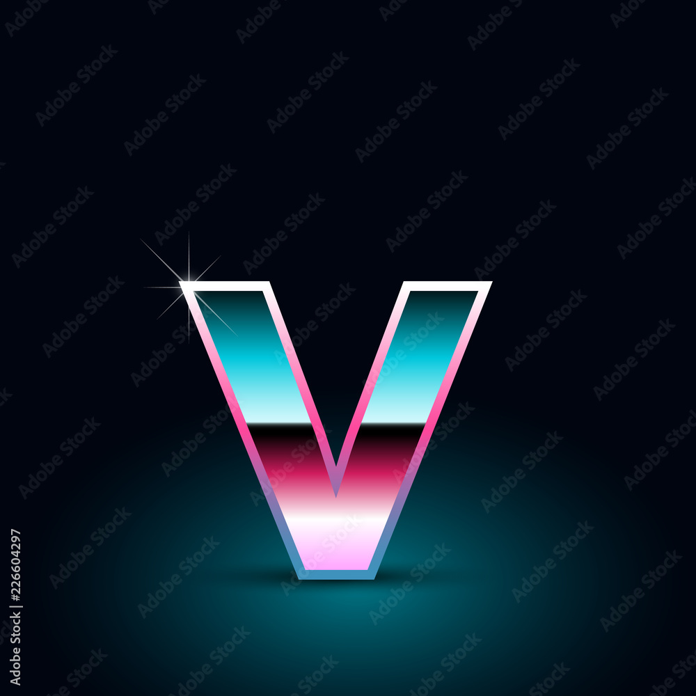 Retro letter V lowercase. 80s vector font isolated on black background Retro letter V lowercase. 80s vector font isolated on black background