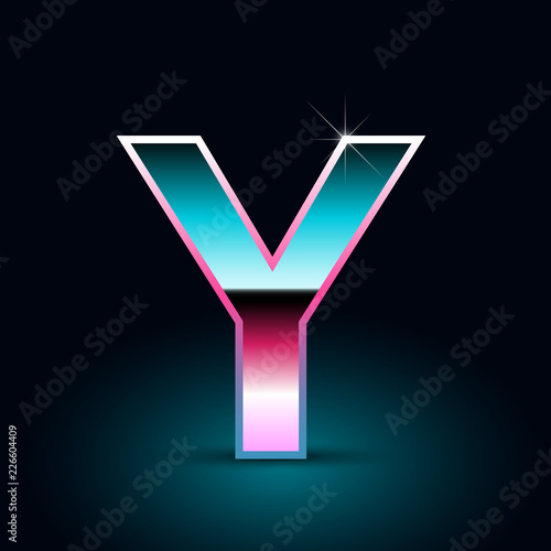 Retro letter Y uppercase. 80s vector font isolated on black background