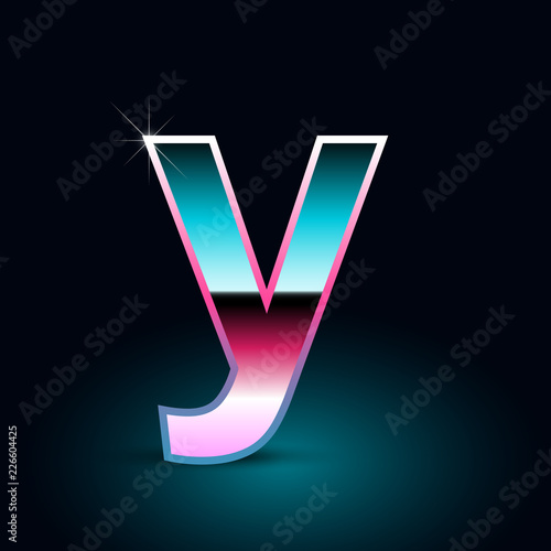 Retro letter Y lowercase. 80s vector font isolated on black background