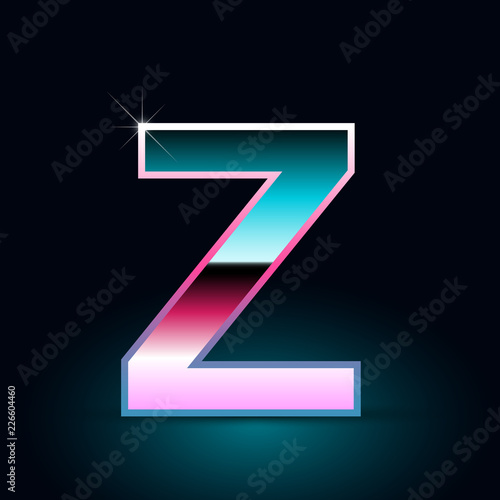 Retro letter Z uppercase. 80s vector font isolated on black background