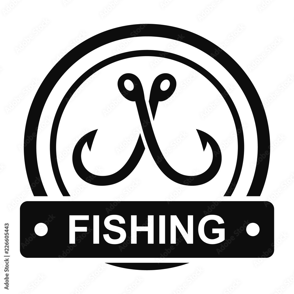 Crossed fishing hook logo. Simple illustration of crossed fishing