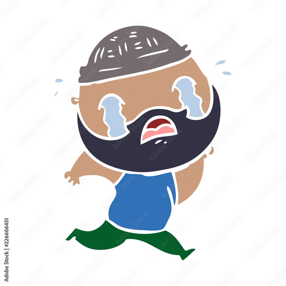 flat color style cartoon bearded man crying