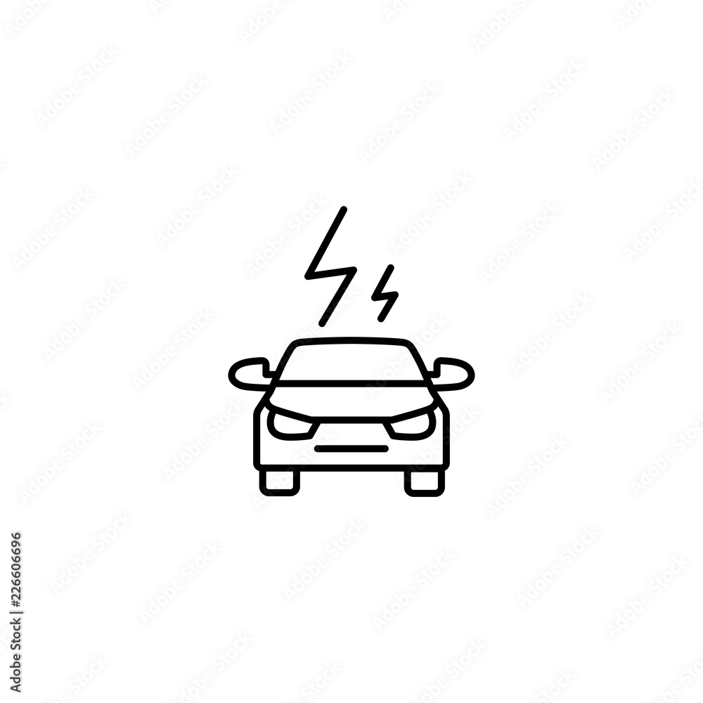 auto accident; car with lightning; line black icon on white background auto accident; car with lightning; line black icon on white background