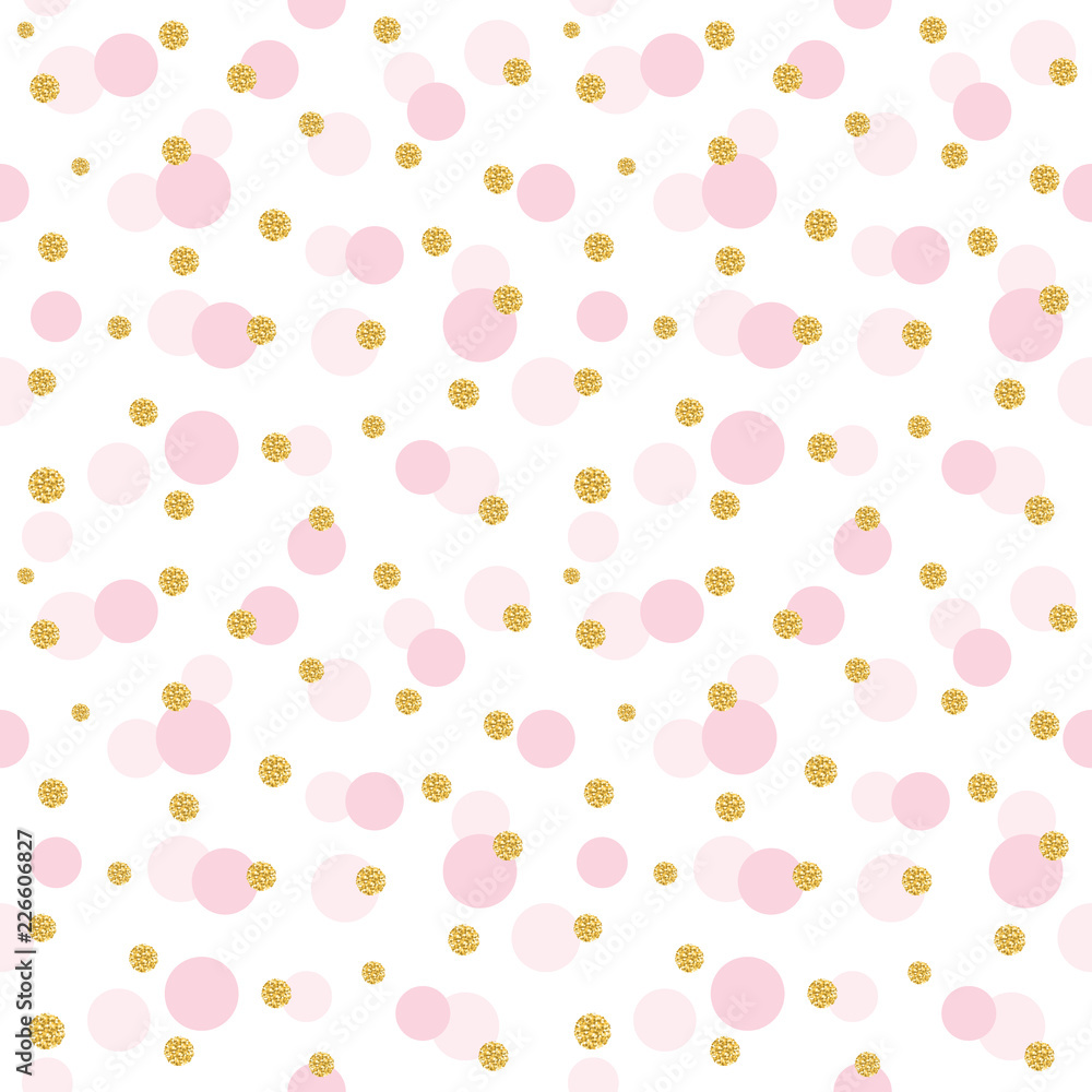 Glitter confetti polka dot pattern background. Golden and pastel pink ...