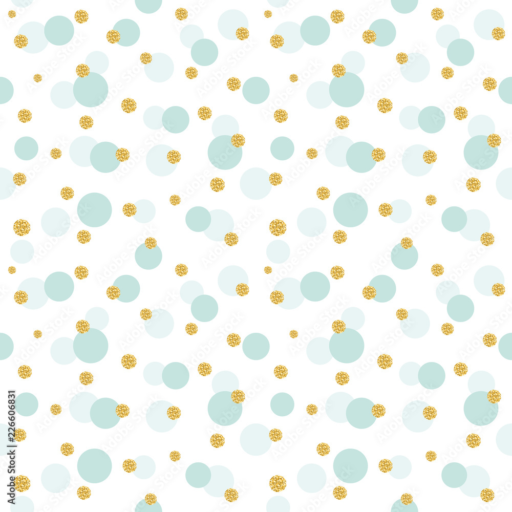 Glitter confetti polka dot pattern background. Golden and pastel blue trendy colors. For birthday and scrapbook design. Glitter confetti polka dot pattern background. Golden and pastel blue trendy colors. For birthday and scrapbook design.