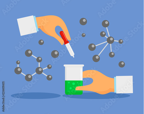 Pipette and flask concept background. Flat illustration of pipette and flask vector concept background for web design