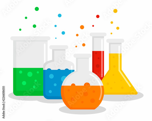 Chemical flask set concept background. Flat illustration of chemical flask set vector concept background for web design