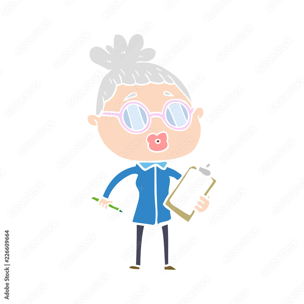 flat color style cartoon manager woman wearing spectacles