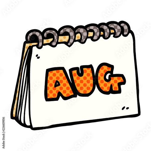 cartoon doodle calendar showing month of august