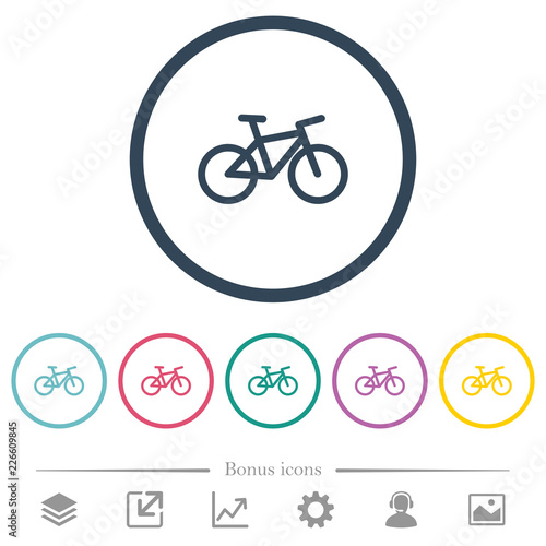 Bicycle flat color icons in round outlines