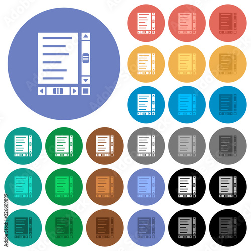 Document with content and scroll bars round flat multi colored icons
