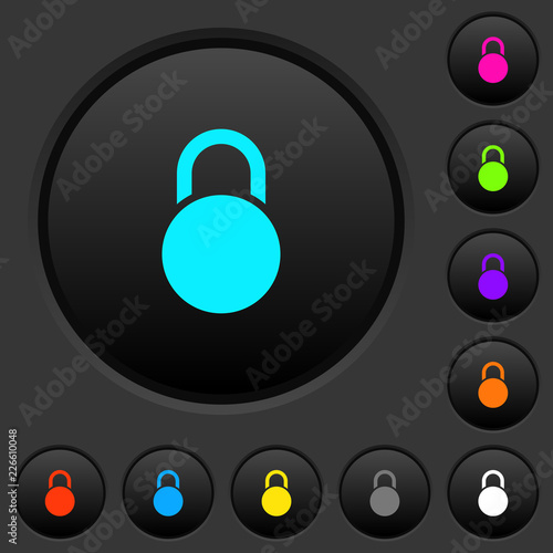 Locked round padlock dark push buttons with color icons