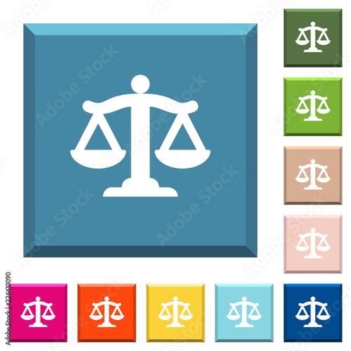 Scale of law white icons on edged square buttons