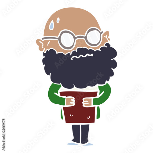 flat color style cartoon worried man with beard and spectacles