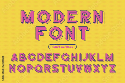 Modern sans serif font. Rounded framed alphabet with offset effect. Stylized colorful typeface. Vector Illustration.