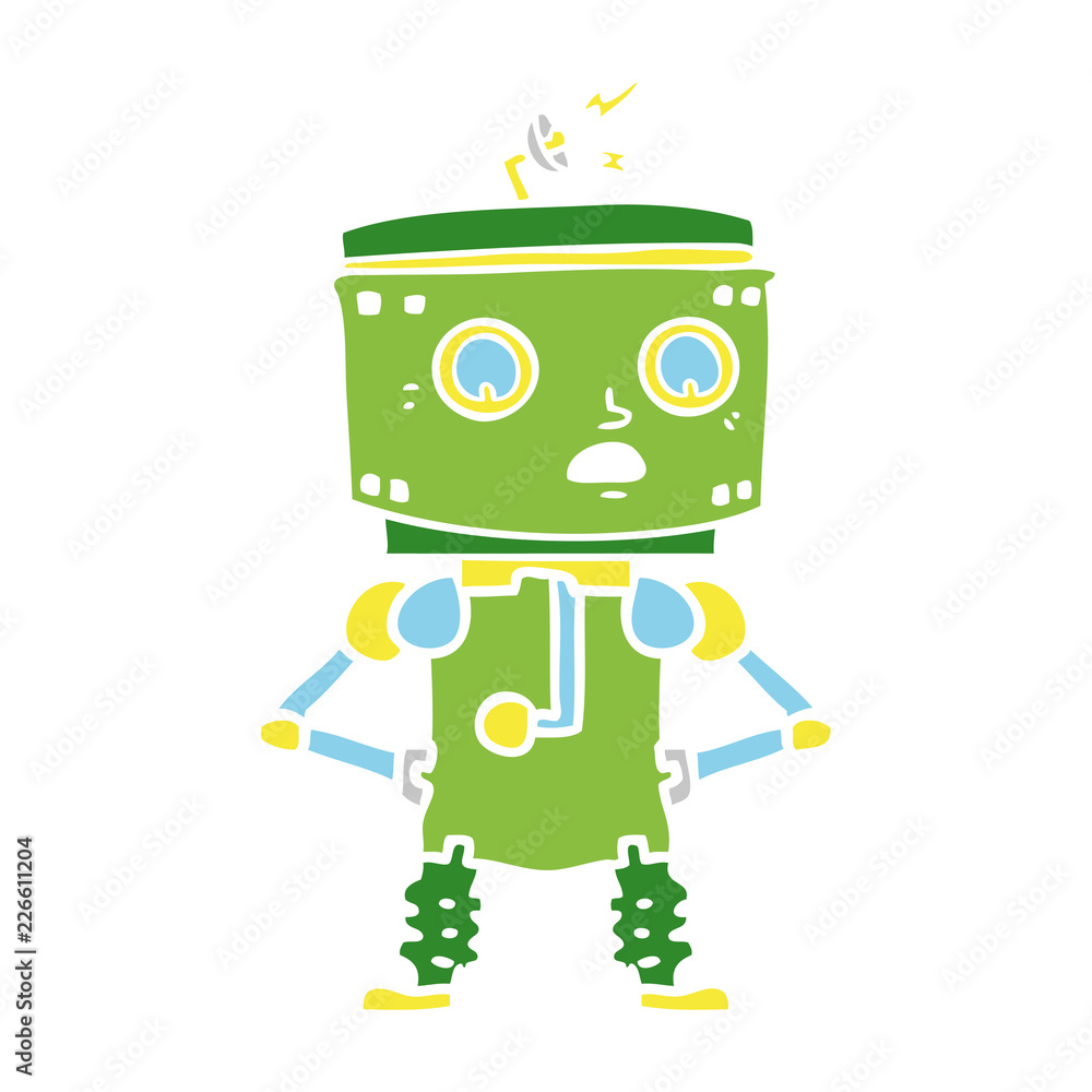 flat color style cartoon robot with hands on hips flat color style cartoon robot with hands on hips