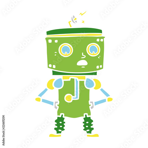 flat color style cartoon robot with hands on hips