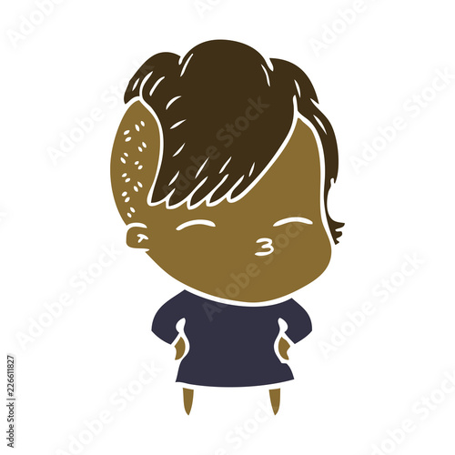 flat color style cartoon squinting girl