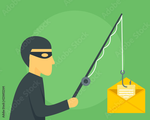 Phishing mail concept background. Flat illustration of phishing mail vector concept background for web design