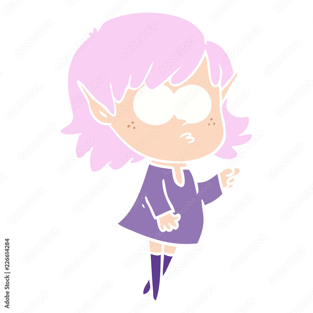 flat color style cartoon elf girl pointing flat color style cartoon elf girl pointing