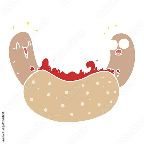 flat color style cartoon hotdog