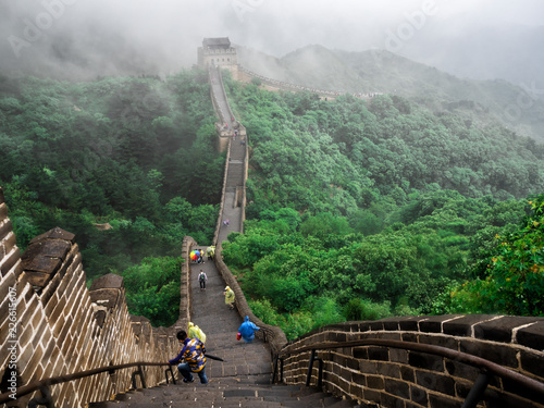 Wall Mural The Great Wall Badaling section with clouds and mist, Beijing, China