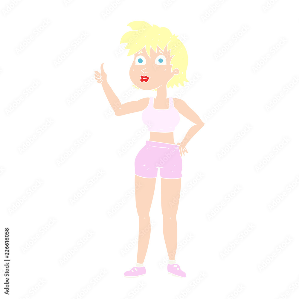 flat color illustration of a cartoon happy gym woman flat color illustration of a cartoon happy gym woman