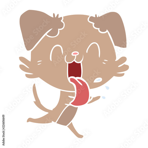 flat color style cartoon panting dog running