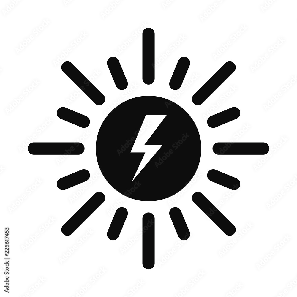 Solar energy icon. Simple illustration of solar energy vector icon for web design isolated on white background Solar energy icon. Simple illustration of solar energy vector icon for web design isolated on white background