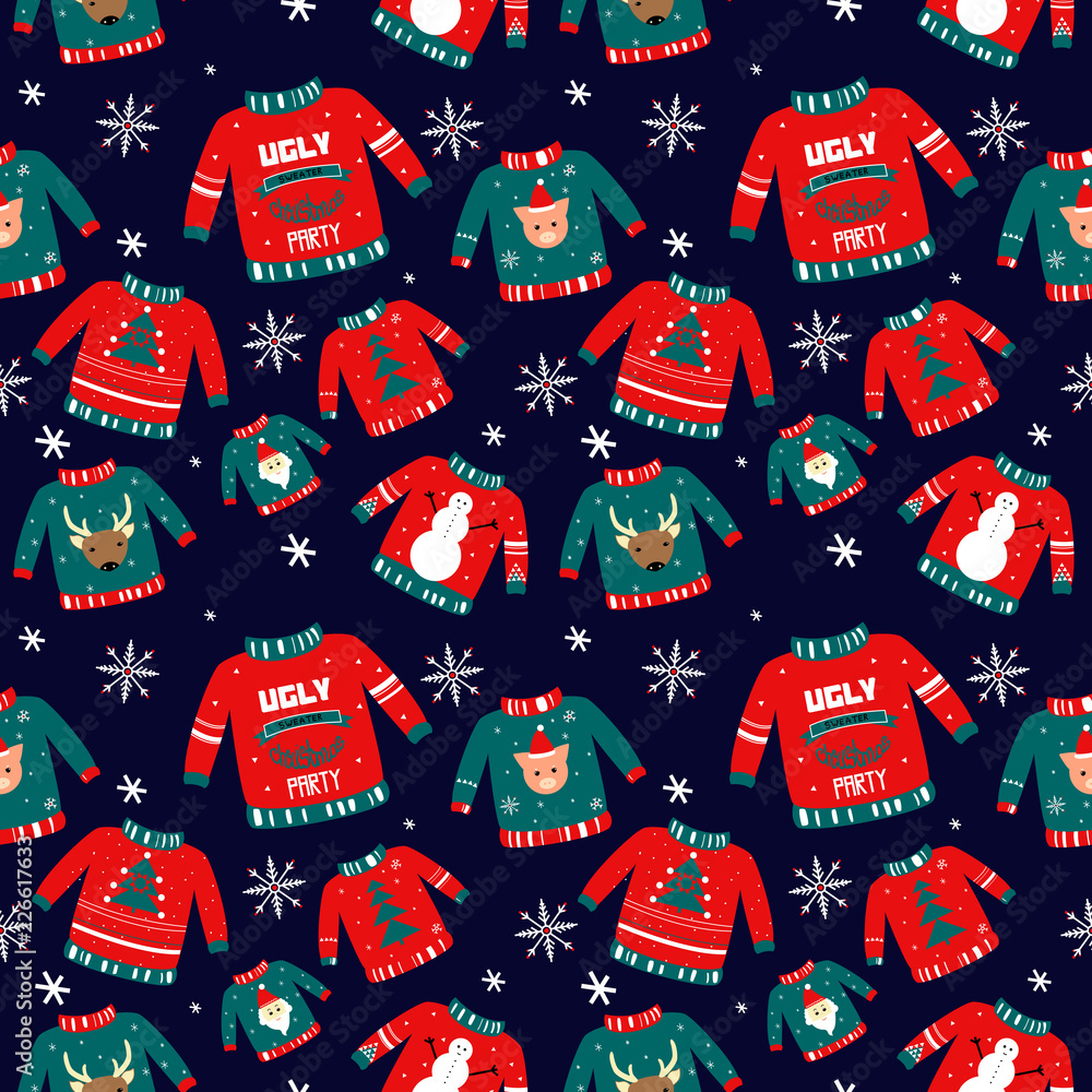 Seamless pattern with ugly christmas sweater Stock Vector | Adobe Stock
