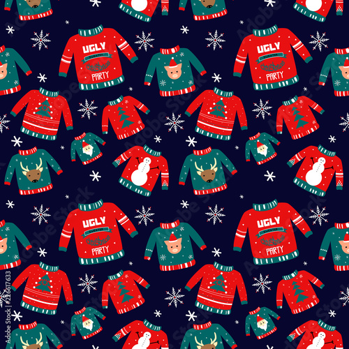 Seamless pattern with ugly christmas sweater
