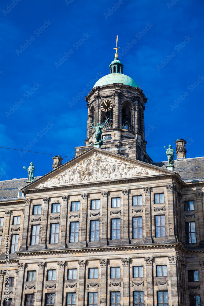 Detail of the Royal Palace of Amsterdam located at Dam Square