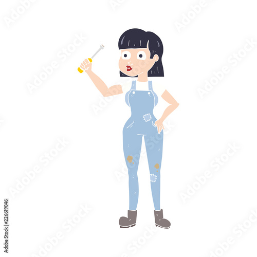flat color illustration of a cartoon female mechanic