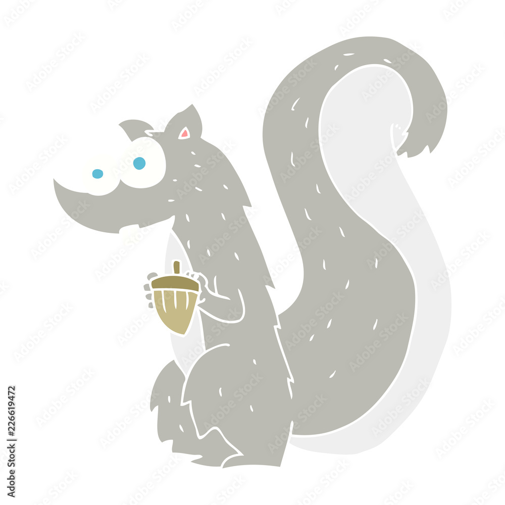 Fototapeta premium flat color illustration of a cartoon squirrel with nut