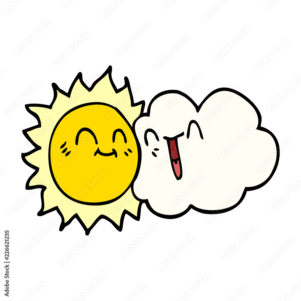 cartoon doodle happy sunshine and cloud