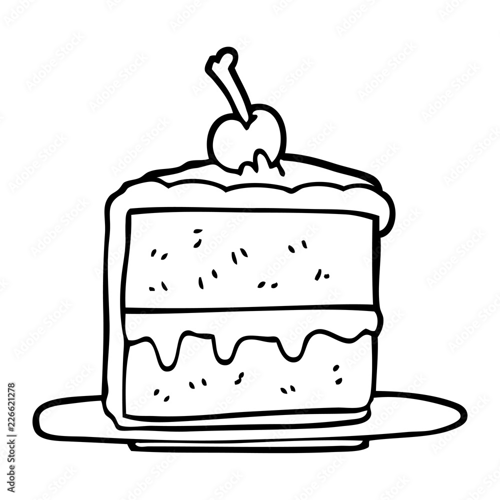 line drawing cartoon cake slice Stock Vector | Adobe Stock