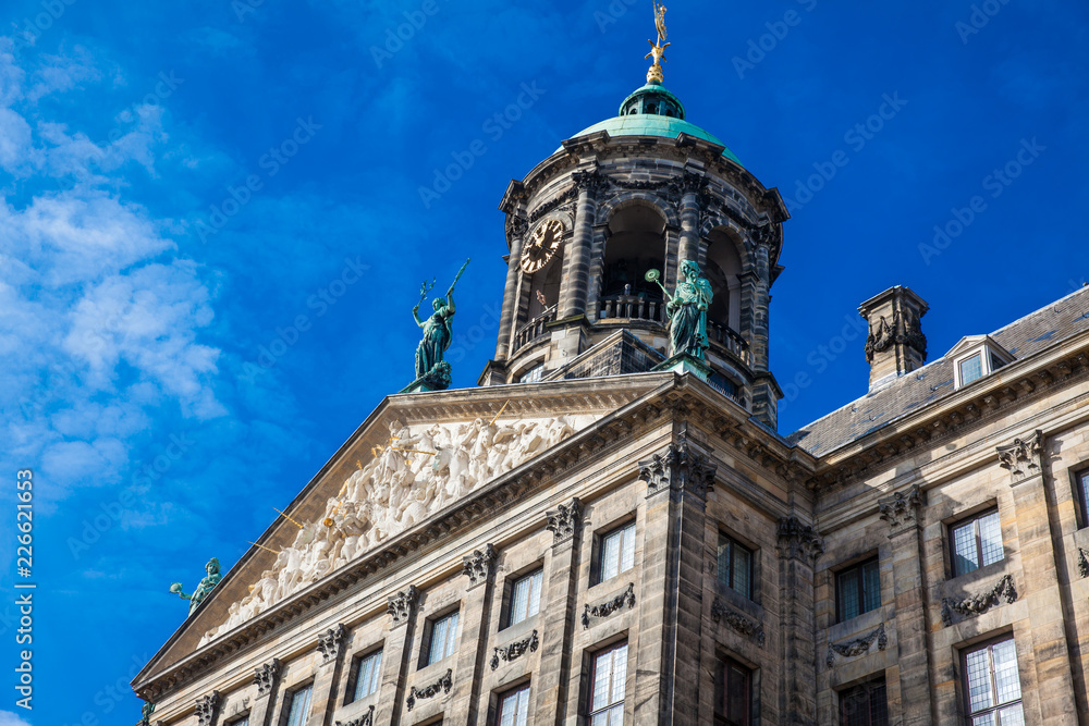 Fototapeta premium Detail of the Royal Palace of Amsterdam located at Dam Square