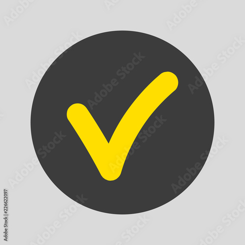 Check mark icon on gray background.