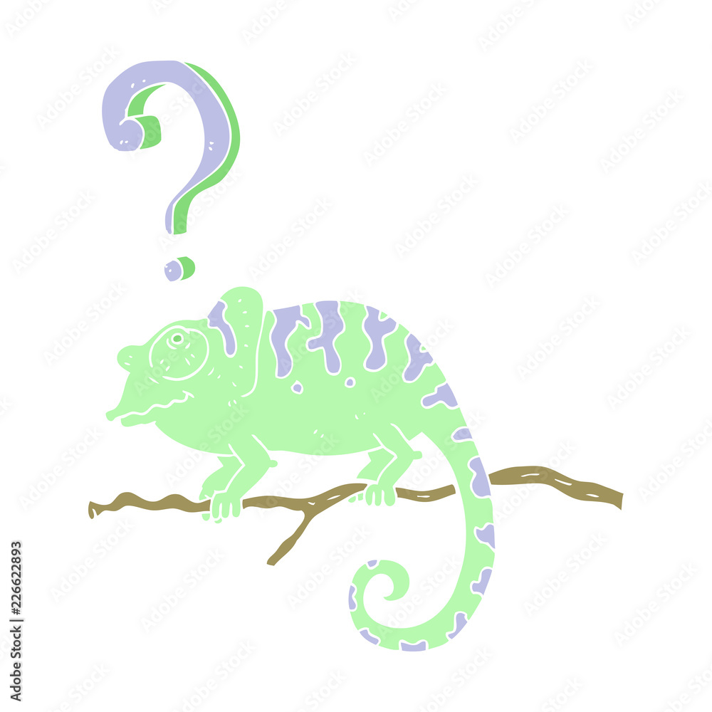 Fototapeta premium flat color illustration of a cartoon curious chameleon