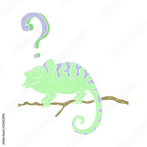 flat color illustration of a cartoon curious chameleon