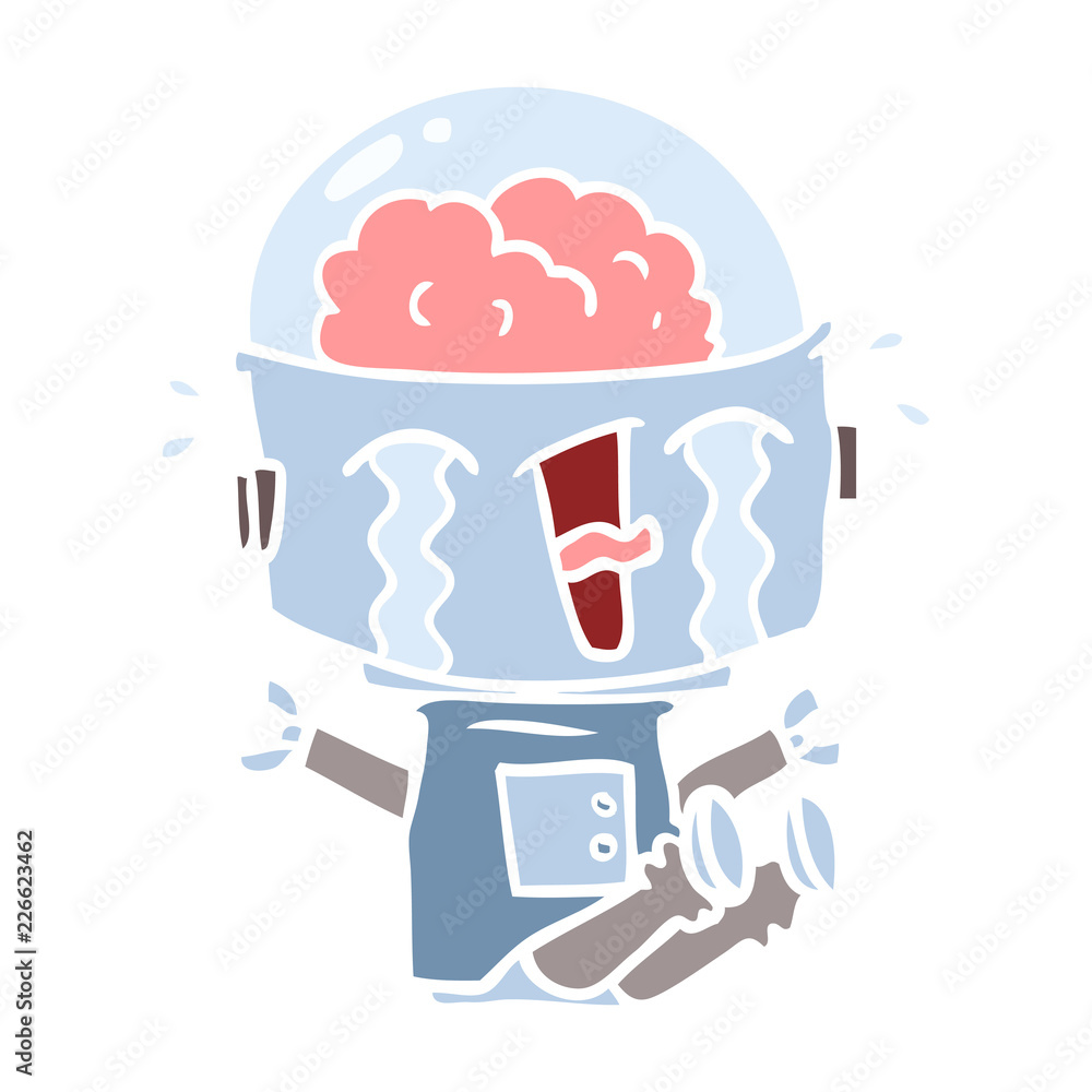 flat color style cartoon crying robot flat color style cartoon crying robot