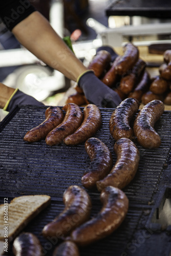 Grilled red chorizo, roasted meat detail