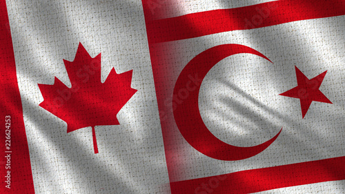 Photography Canada and North Cyprus - 3D illustration Two Flag Together - Fabric Texture