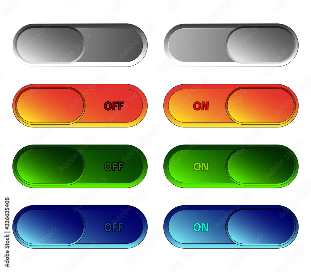 Set of sliding buttons ON - OFF. Vector