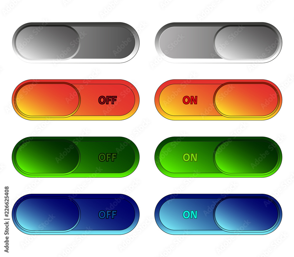 Set of sliding buttons ON - OFF. Vector Set of sliding buttons ON - OFF. Vector
