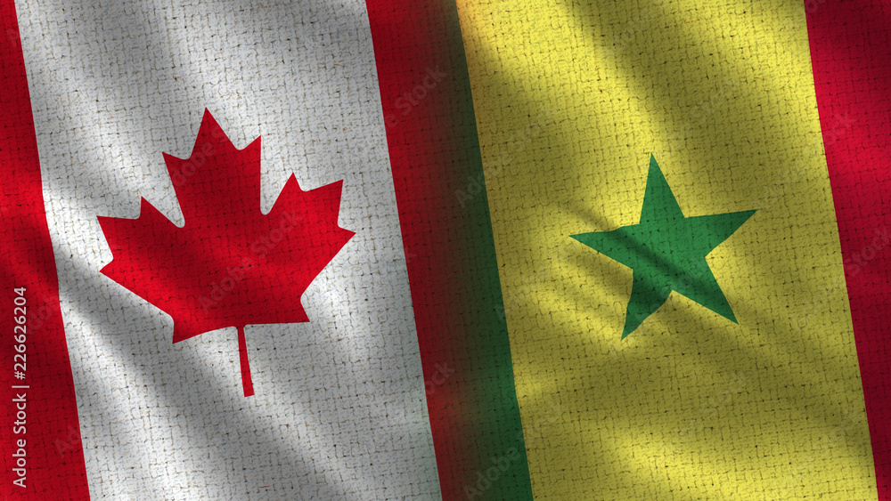 Canada and Senegal - 3D illustration Two Flag Together - Fabric Texture